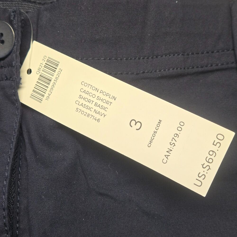 Chico’s Women’s 3 (16) Navy Cargo Shorts Cotton Poplin Utility Stretch NWT - Picture 3 of 16
